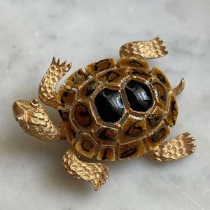 Vintage Enamel & Brass Tortoise Pin